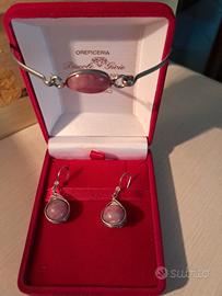 Set orecchini+bracciale  in rodocrosite