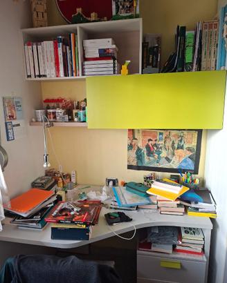 Soluzione per cameretta scrivania più libreria a m