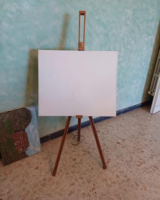 cavalletto da pittore in legno con 6 tele 