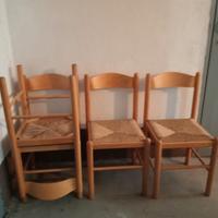 sedia da cucina in legno e paglia vintage 