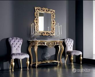 CONSOLLE E SPECCHIERA FOGLIA ORO
