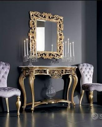 CONSOLLE E SPECCHIERA FOGLIA ORO