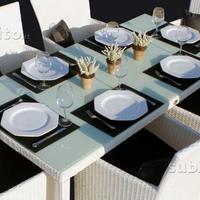 Set da giardino in rattan, 13 pezzi, BIANCO