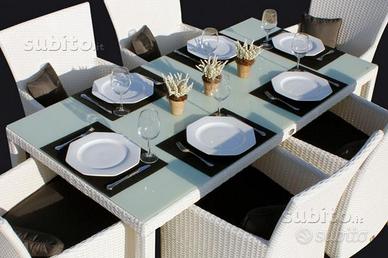 Set da giardino in rattan, 13 pezzi, BIANCO