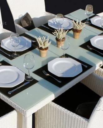 Set da giardino in rattan, 13 pezzi, BIANCO