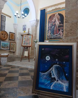 Quadro dipinto donna con cornice argento 50x70