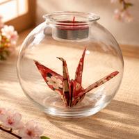 Porta candela con ornamento gru origami 