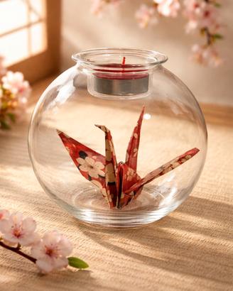 Porta candela con ornamento gru origami 