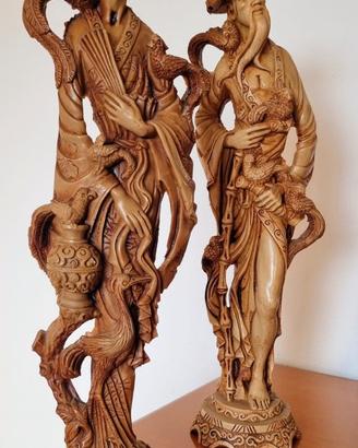 Coppia di Statue Orientali Vintage in Resina