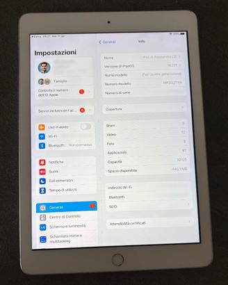 iPad Apple 9,7" 32GB Wi‑Fi Argento