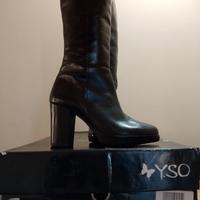 stivali alti in pelle nera con tacco nuovi n 36