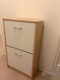 Scarpiera 2 scomparti bianco e legno