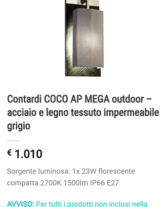 Lampada da muro da esterno contardi coco