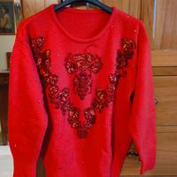 Maglione rosso donna a manica lunga tg. 40 lana