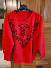 Maglione rosso donna a manica lunga tg. 40 lana