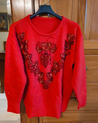Maglione rosso donna a manica lunga tg. 40 lana