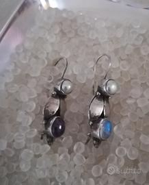 Orecchini birmani argento e pietre