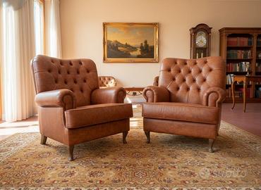 Poltrona Schubert capitonne' in pelle vintage