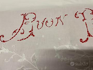LENZUOLO MATRIM. "BUON RIPOSO"-RICAMO INTAGLIO-