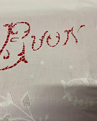 LENZUOLO MATRIM. "BUON RIPOSO"-RICAMO INTAGLIO-