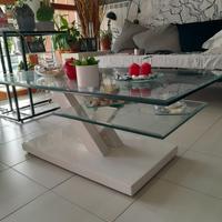 Tavolo con piano in vetro Cross