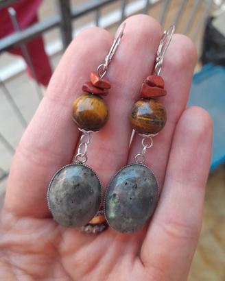 orecchini labradorite, argento 925 corallo, pietre