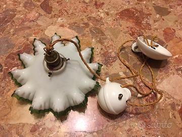 Lampadario saliscendi vintage in ceramica e vetro