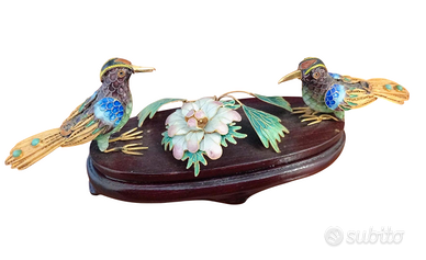 Statuetta Uccelli Filigrana Cloisonné Vintage