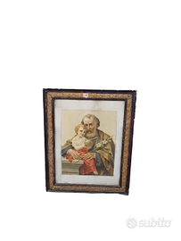 Quadro antico San Giuseppe con Gesù Bambino Stampa
