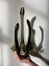 Vaso Scultoreo Mid Century In Vetro Fumé Soffiato