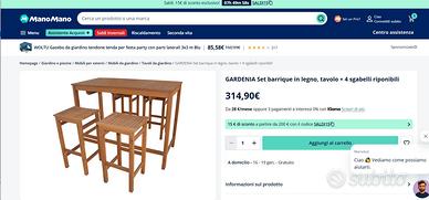 Tavolo con quattro sgabelli in legno