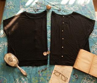 Maglia Nera Elegante Bottoni Perlati