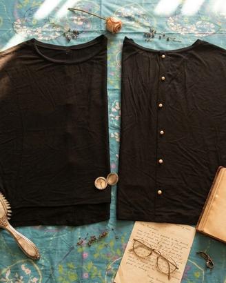Maglia Nera Elegante Bottoni Perlati