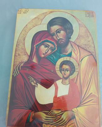 icona sacra famiglia su legno 