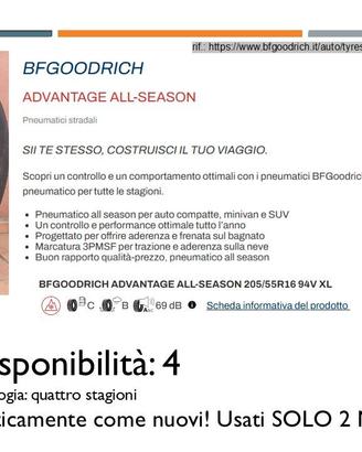 Pneumatico/Copertone auto 205/55R16 4 stagioni