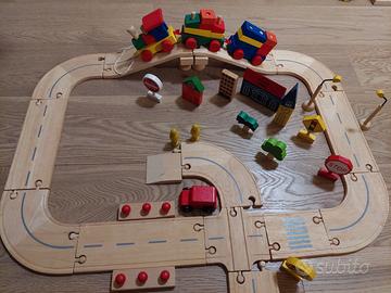 n.55 pz - pista treno di legno larga per bambini 