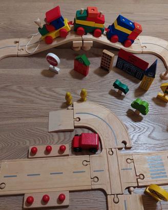 n.55 pz - pista treno di legno larga per bambini 