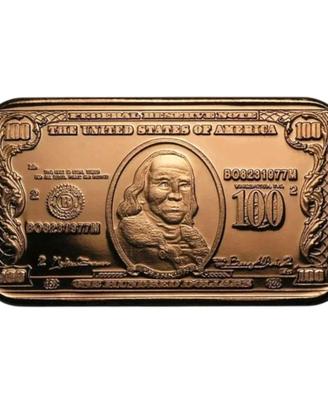 100 $ Benjamin Franklin lingotto rame 1 oncia