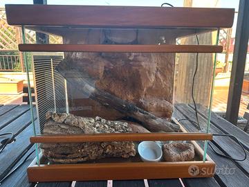Teca-Terrario rettili accessoriata legno e vetro