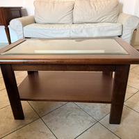 Tavolino da salotto in legno con piano in vetro