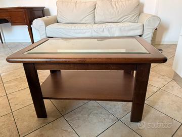 Tavolino da salotto in legno con piano in vetro