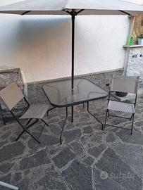 TAVOLO DA GIARDINO IN VETRO COMPLETO 