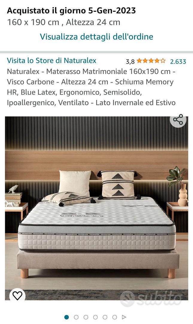 Materasso memory matrimoniale 160x190 cm naturalex visco carbone