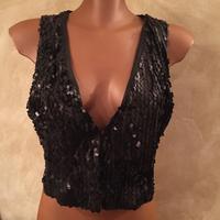 Gilet paillettes nero solo davanti tg S/M