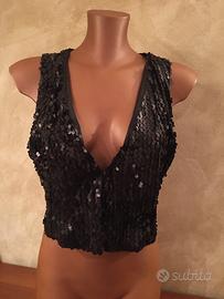 Gilet paillettes nero solo davanti tg S/M