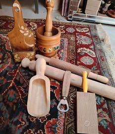 7 pz vintage in legno per la cuvina