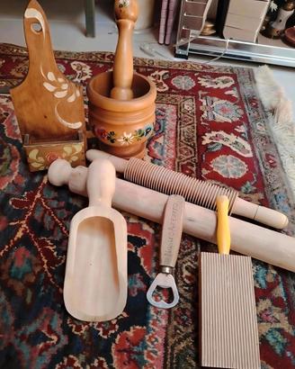 7 pz vintage in legno per la cuvina