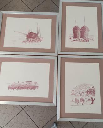 Quadri Gino Rocca set di 4 cornice metallo 