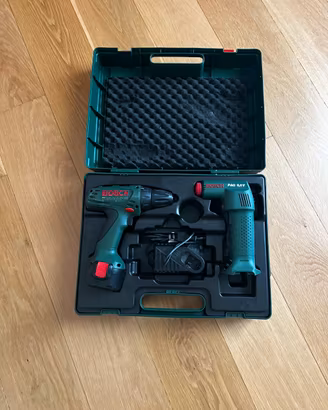 Trapano avvitatore Bosch 9,6V + compressore portat
