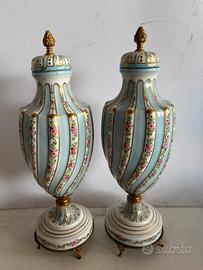 Coppia di vasi limoges ceramica e bronzo